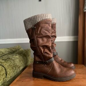 Patrizia by Spring Step Rowin Brown Slouch Knit Cuff Sherpa Lined Boots EU 38
